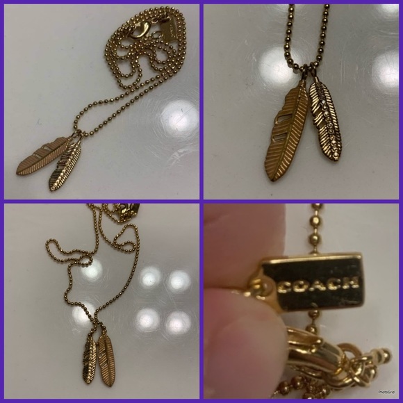 NWOT $228 AUTHENTIC & RARE COACH 14K GOLD PLATED FEATHER NECKLACE! FIRM ON PRICE - Picture 1 of 5